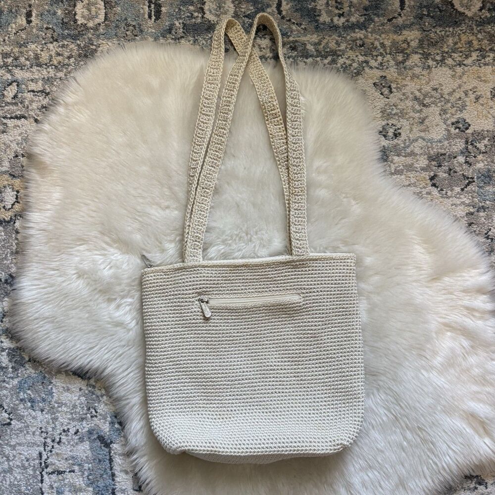The Sak Crochet Shoulder Bag Cream Knit Boho Hobo Tote Y2K Minimalist